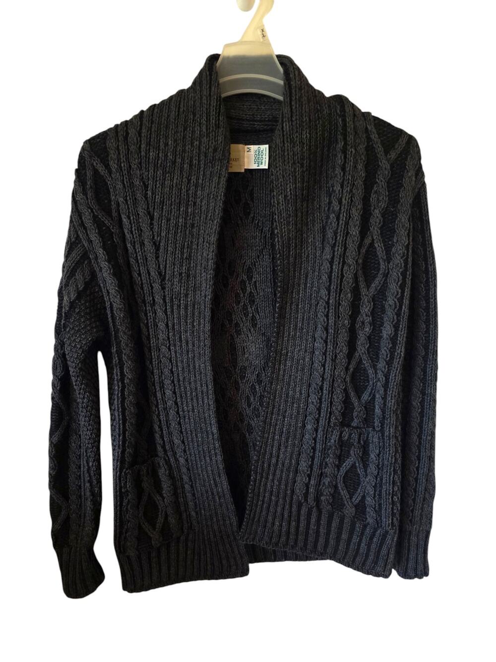 Aran Sweater Market Womens Irish Cable Knit Cardigan Sweater Black Medium Wool
